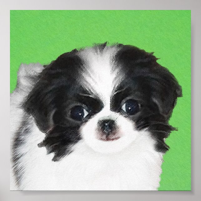 Japanese Chin Puppy Painting - Original Dog Art Poster (Front)