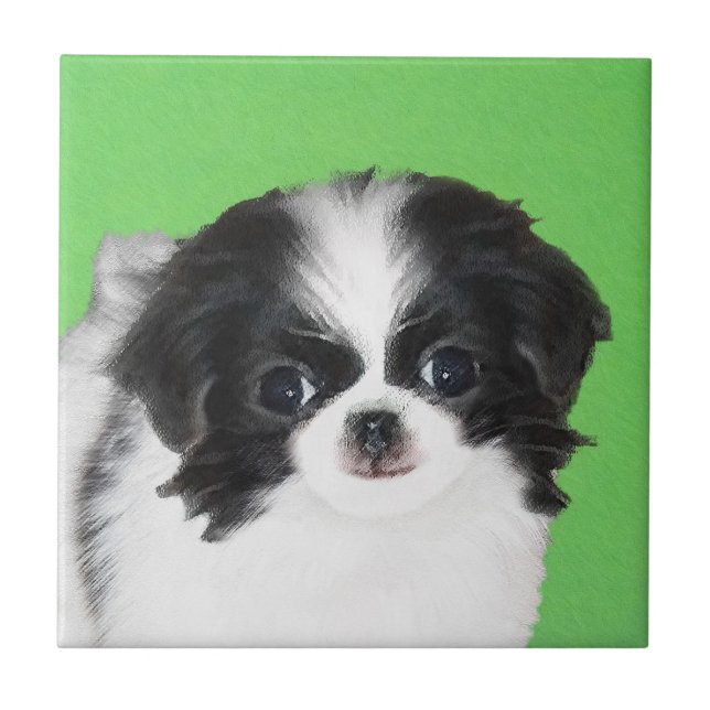 Japanese Chin Puppy Painting - Original Dog Art Tile (Front)