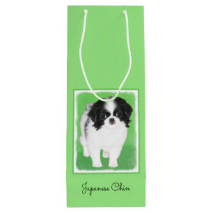 Japanese Chin Puppy Painting - Original Dog Art Wine Gift Bag