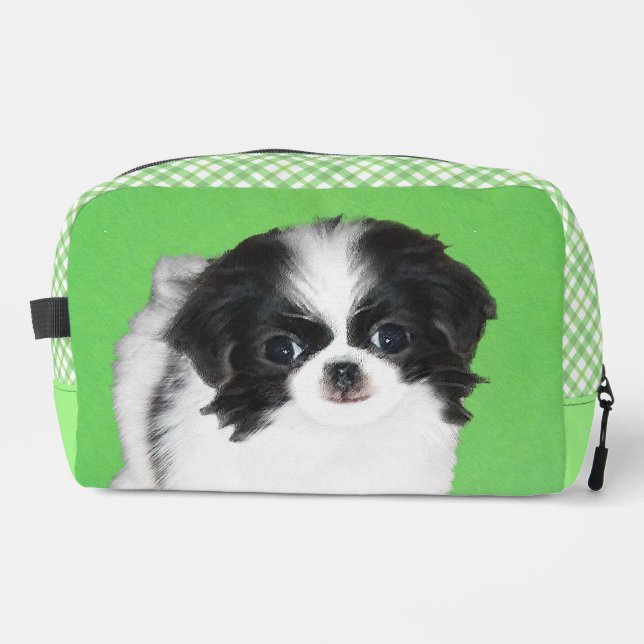 Japanese Chin Puppy Painting Original Pet Dog Art Dopp Kit (Front)