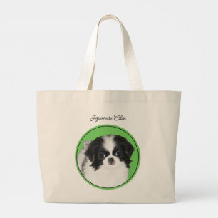 Japanese Chin Puppy Painting Original Pet Dog Art Large Tote Bag