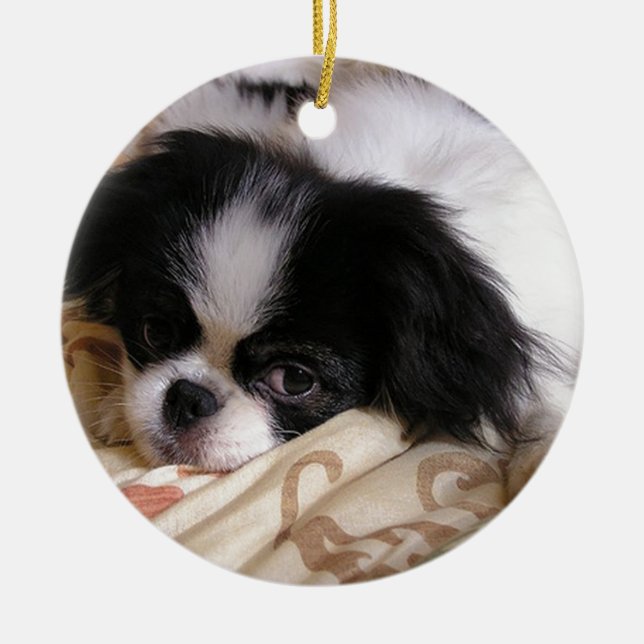 Japanese_chin puppy.png ceramic ornament (Front)