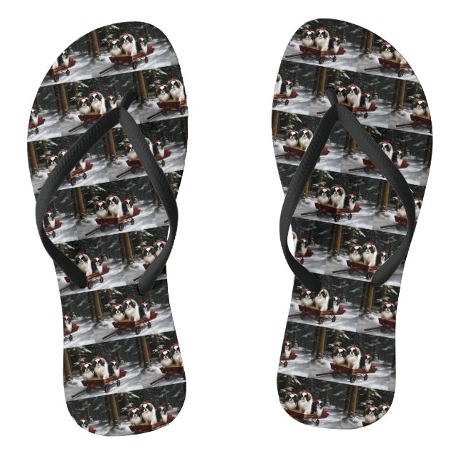 Japanese Chin Snowy Sleigh Christmas Decor Flip Flops (Footbed)