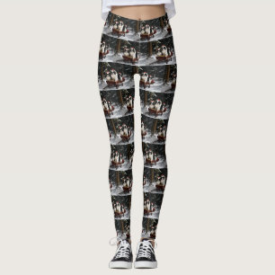 Japanese Chin Snowy Sleigh Christmas Decor Leggings