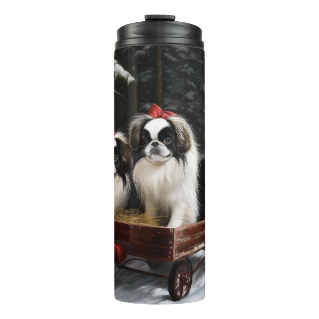 Japanese Chin Snowy Sleigh Christmas Decor Thermal Tumbler (Front)