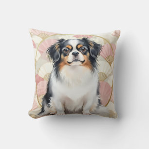 Japanese Chin Watercolor Fan Pattern Art Throw Pillow