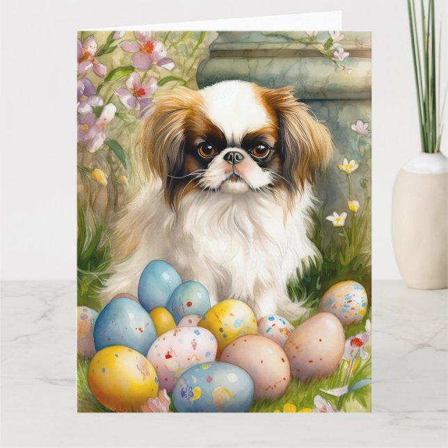 Japanese Chin with Easter Eggs Card (Front)