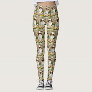 Japanese Chin with Easter Eggs Leggings