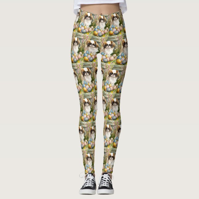 Japanese Chin with Easter Eggs Leggings (Front)