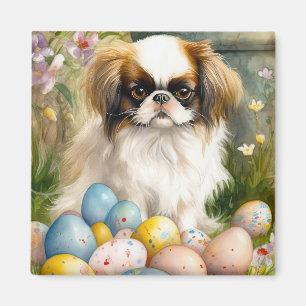 Japanese Chin with Easter Eggs Magnet