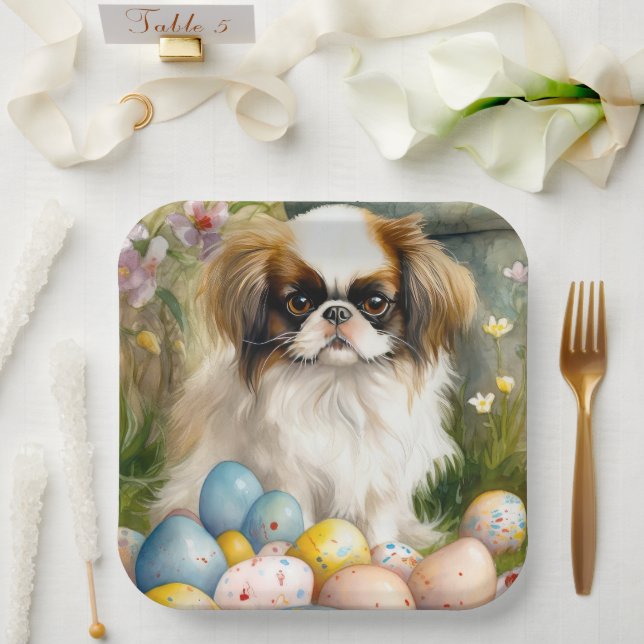 Japanese Chin with Easter Eggs Paper Plate (Wedding)