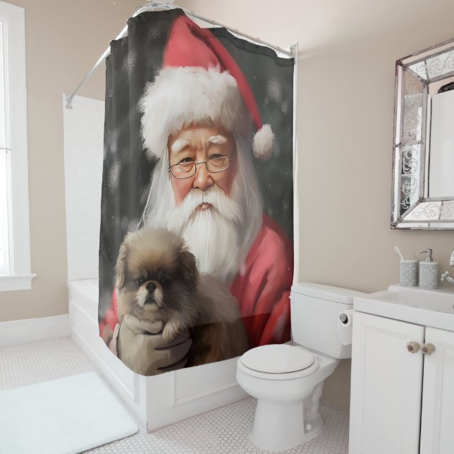 Japanese Chin With Santa Claus Festive Christmas (In Situ)