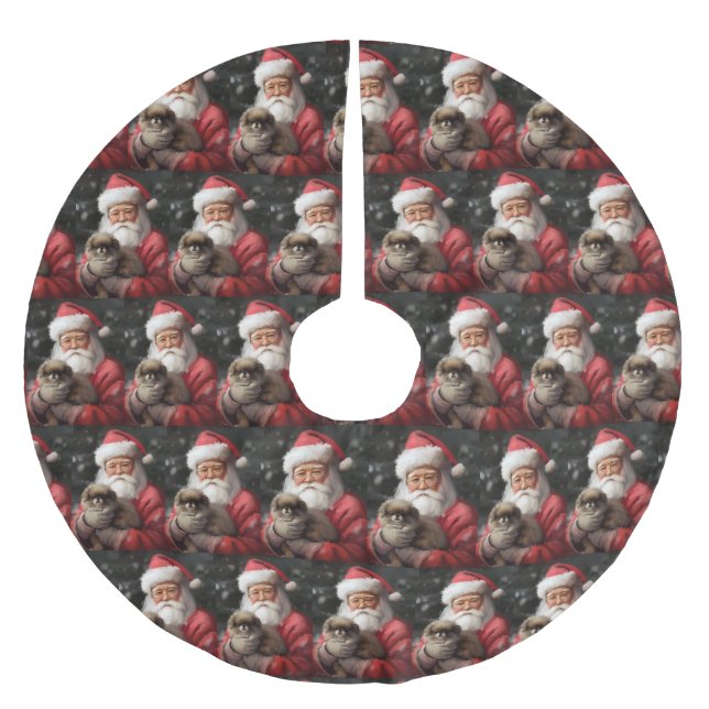 Japanese Chin With Santa Claus Festive Christmas Brushed Polyester Tree Skirt (Front)