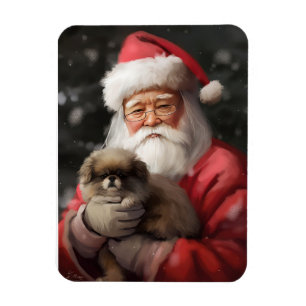 Japanese Chin With Santa Claus Festive Christmas Magnet