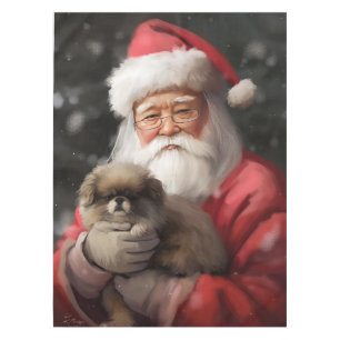 Japanese Chin With Santa Claus Festive Christmas Tablecloth