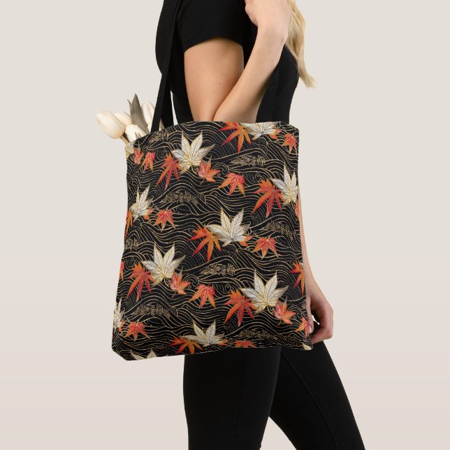 Japanese Chiyogami Maple Leaf Pattern Tote Bag (Close Up)