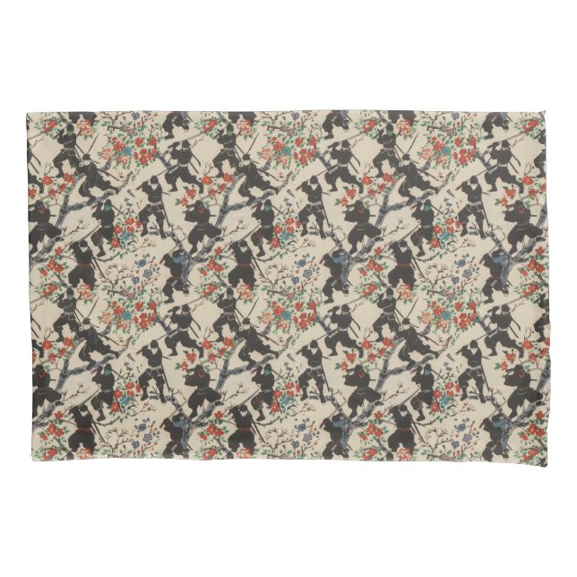 Japanese Chiyogami Ninja Pattern Pillowcase (Front)