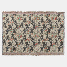 Japanese Chiyogami Ninja Pattern Throw Blanket