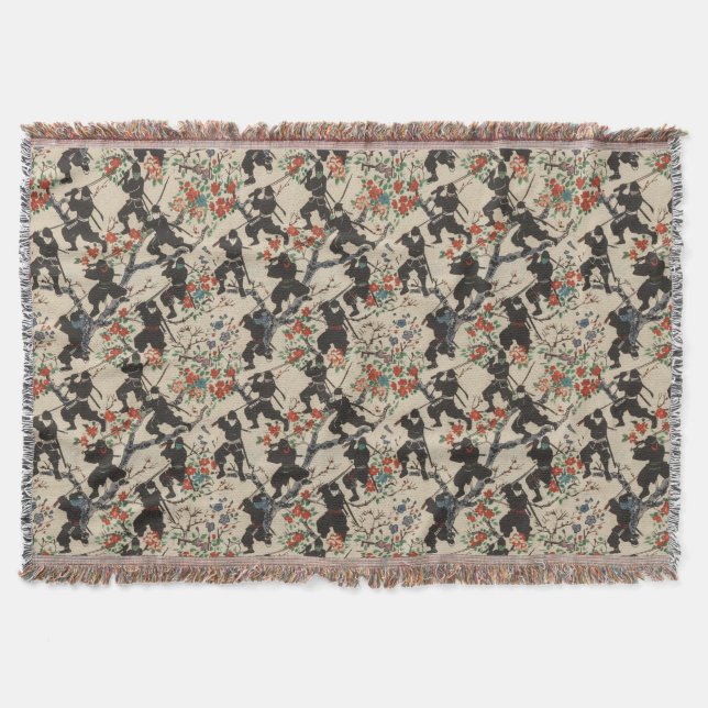 Japanese Chiyogami Ninja Pattern Throw Blanket (Front)