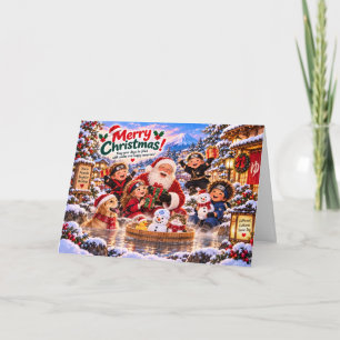 Japanese Christmas Card with Santa and Kids