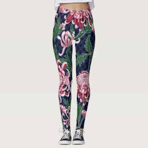 Japanese Chrysanthemum Peonies Vintage Pattern Leggings