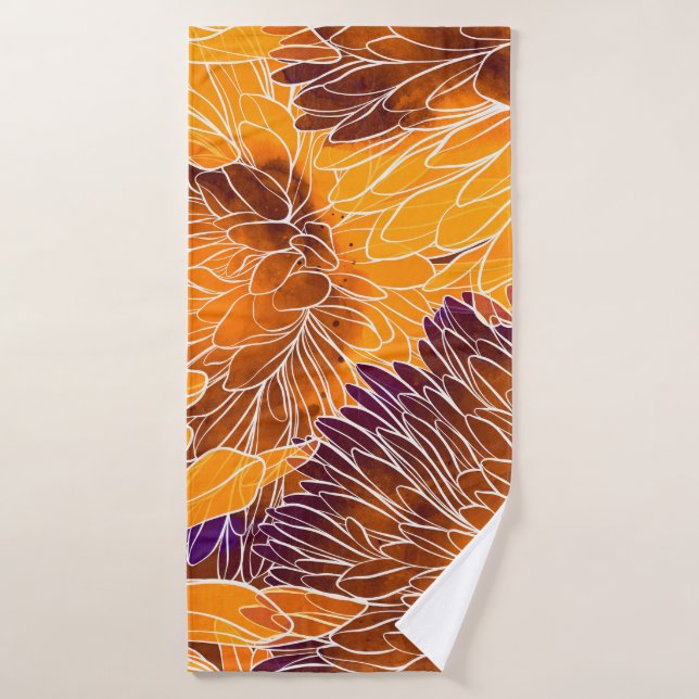 Japanese Chrysanthemum: Watercolor Seamless Patter Bath Towel (Bath Towel)