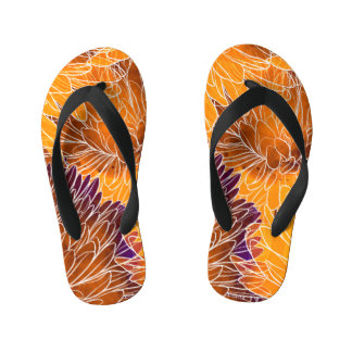 Japanese Chrysanthemum: Watercolor Seamless Patter Kid's Flip Flops