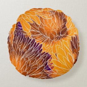 Japanese Chrysanthemum: Watercolor Seamless Patter Round Pillow