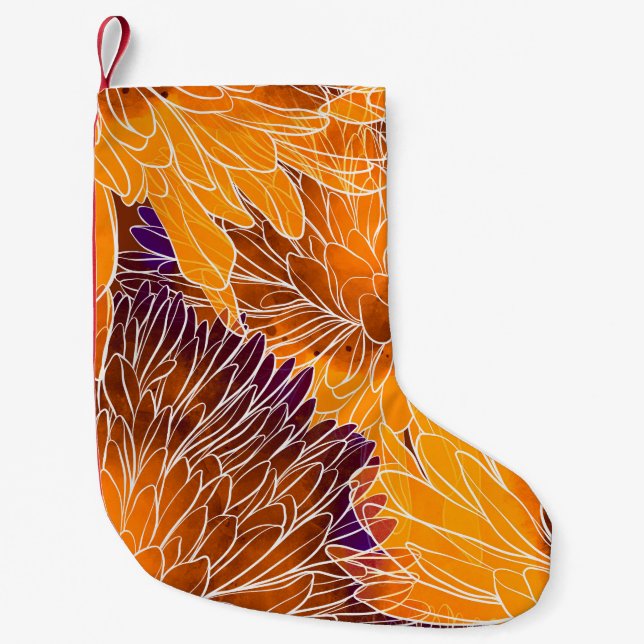 Japanese Chrysanthemum: Watercolor Seamless Patter Small Christmas Stocking (Front)