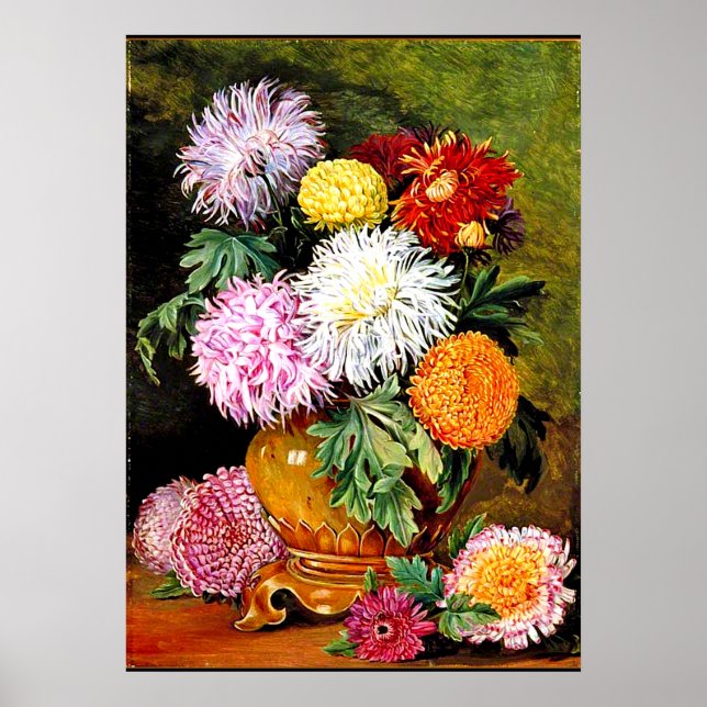 Japanese Chrysanthemums, fine art painting Poster (Front)