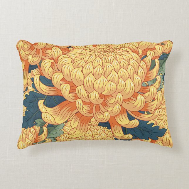 Japanese chrysanthemums: yellow floral pattern. accent pillow (Front)