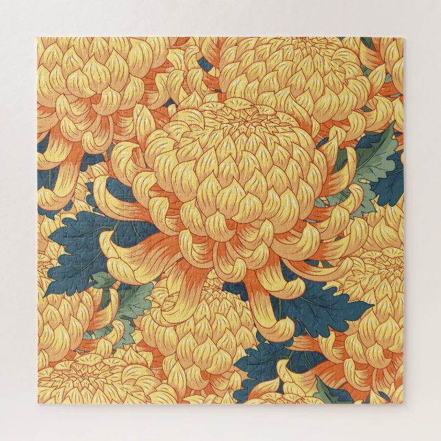 Japanese chrysanthemums: yellow floral pattern. jigsaw puzzle (Vertical)