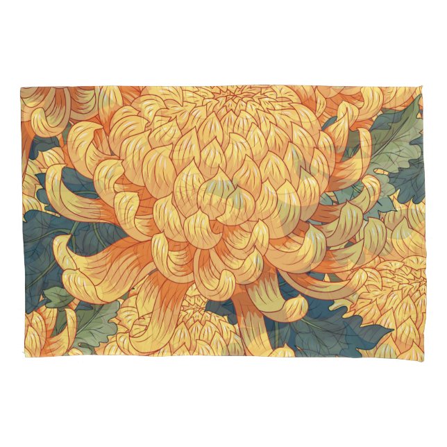 Japanese chrysanthemums: yellow floral pattern. pillowcase (Front)