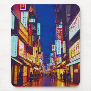 Japanese City Street At Night  Mouse Pad