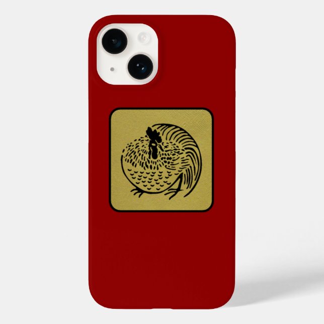 Japanese Clan Kamon Red Laquer and Gold Rooster Case-Mate iPhone Case (Back)