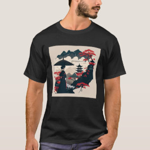 Japanese classic lady with umbrella looking at cas T-Shirt