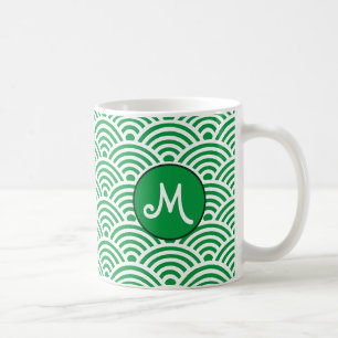 Japanese Classic Wave Pattern with Monogram Coffee Mug