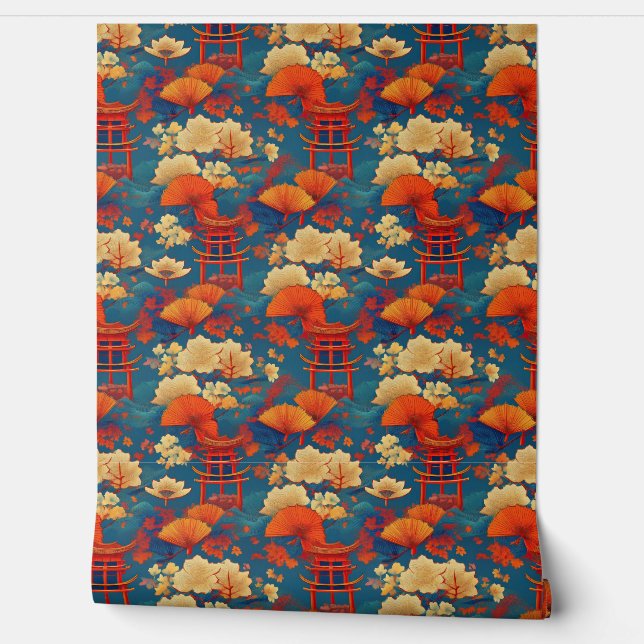 Japanese clouds and flowers wallpaper (Unrolling)