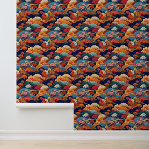 Japanese clouds and flowers wallpaper