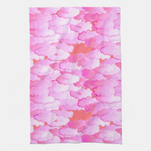 Japanese Clouds, Dawn, Orchid Pink and Coral Kitchen Towel