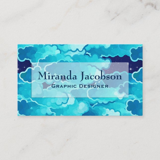 Japanese Clouds, Evening Sky, Turquoise and Indigo Business Card (Front)
