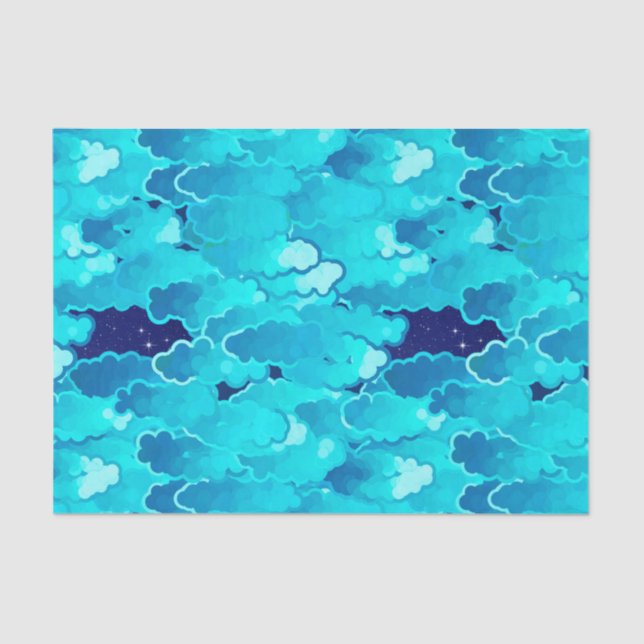 Japanese Clouds, Evening Sky, Turquoise and Indigo Tissue Paper (Front)