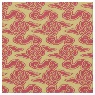 Japanese Clouds Red Gold Fabric