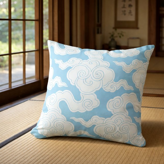 Japanese Clouds Stencil Ise Katagami Pattern Throw Pillow (Creator Uploaded)