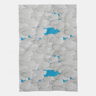 Japanese Clouds, Summer Day, White and Sky Blue Kitchen Towel