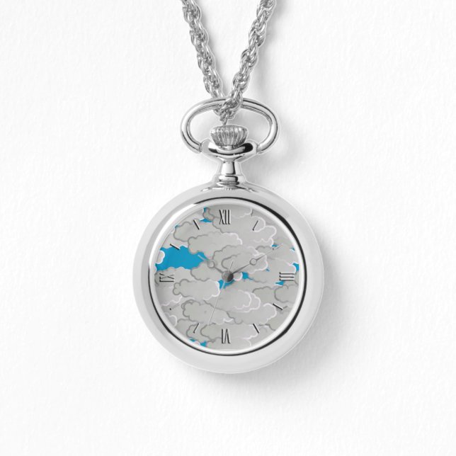 Japanese Clouds, Summer Day, White and Sky Blue Watch (Front)