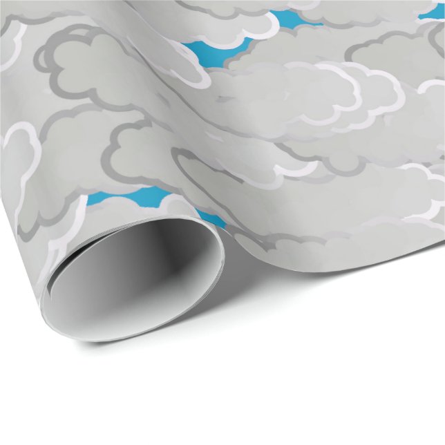 Japanese Clouds, Summer Day, White and Sky Blue Wrapping Paper (Roll Corner)