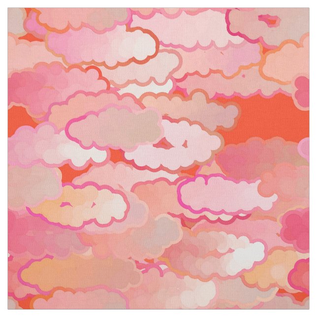 Japanese Clouds, Sunset, Coral, Fuchsia, Pink Fabric (Swatch)