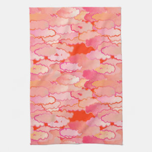 Japanese Clouds, Sunset, Coral, Fuchsia, Pink Kitchen Towel