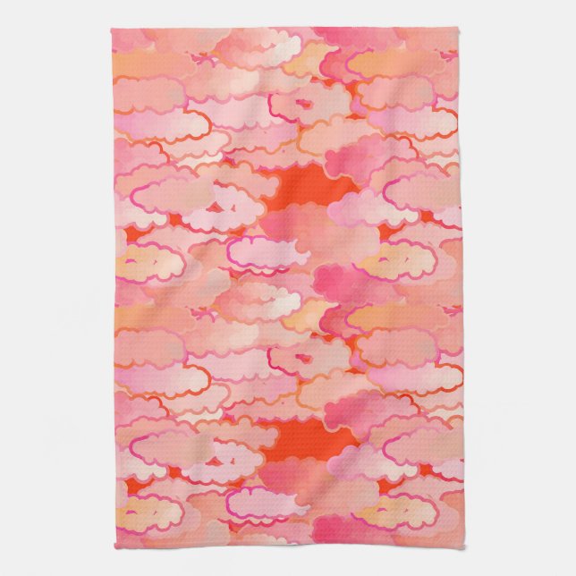 Japanese Clouds, Sunset, Coral, Fuchsia, Pink Kitchen Towel (Vertical)